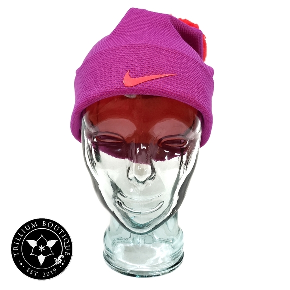 NIKE Kids Bright Crimson Pom Beanie Size 7/16 - Picture 2 of 6